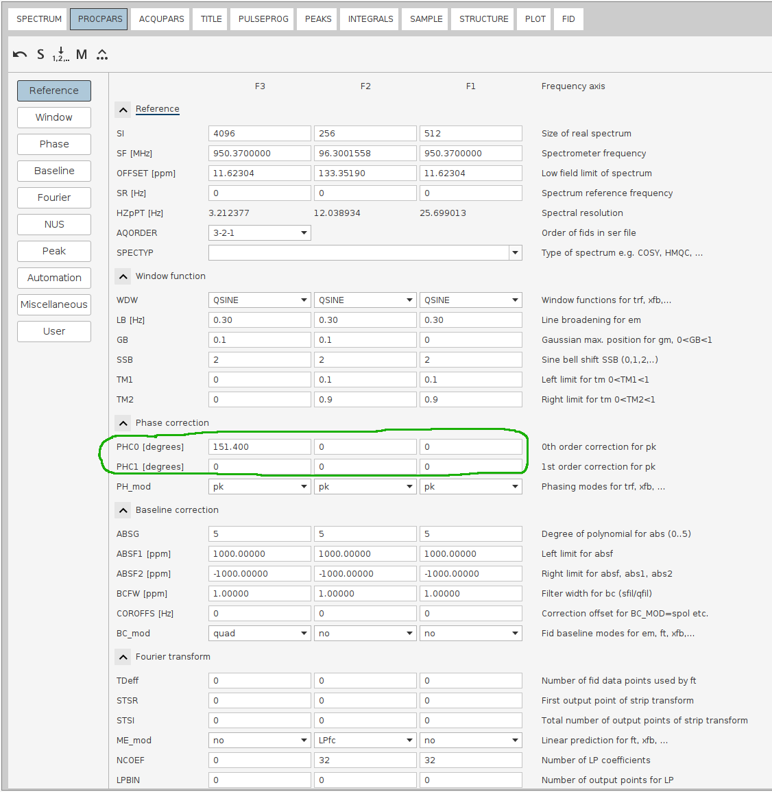 correct phase parameters