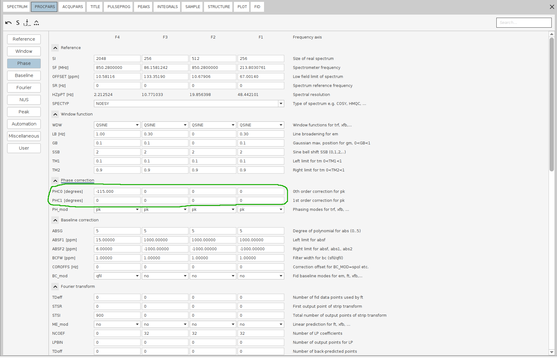 correct phase parameters