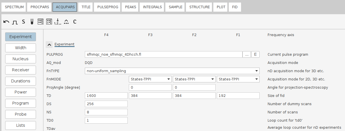 Example 4D spectrum recorded using `States-TPPI` at all indirect dimensions
